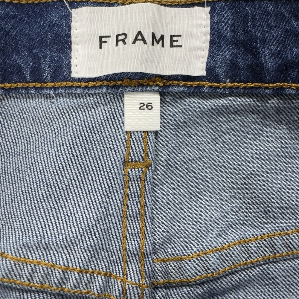 FRAME Womens Two-Tone Patchwork Straight Leg Jeans Raw Hem Denim Color Block  26 - Picture 13 of 15